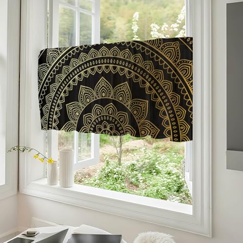 Odot Scheibengardinen Modern Kurz Küche,Kurzvorhang Bistrogardine Küche Blickdicht Landhausstil 1 Stück Mandala Stil Kurzstores Gardinen mit Stangendurchzug für Fenster (Schwarz,W 175 H 55cm) von Odot