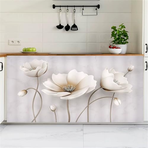Odot Schrank Vorhang mit Klettband Küche, 3D Blume Muster Schrankvorhänge Küche Staubdichter Schrank Vorhang Selbstklebend Privatsphäre Schrankgardine (Weiß Blume,100x80cm) von Odot