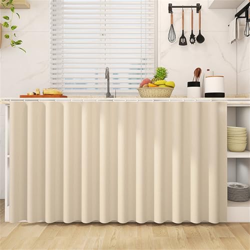 Odot Schrankvorhang,Küche Schrank Vorhang,Schrankvorhänge Küche Staubdichter Volltonfarbe Schrank Vorhang Privatsphäre Schrankgardine für Kleiderschrank,Bücherregal (Beige,120x80cm) von Odot