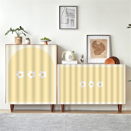 Odot Schrankvorhang Küche Schrank Vorhang Selbstklebend mit Klettband, Nordischer Staubdichter Küchenvorhänge für Unter Waschbecken, Regal, Kleiderschrank, Bücherregale (Gelb1,B130 x L80 cm) von Odot