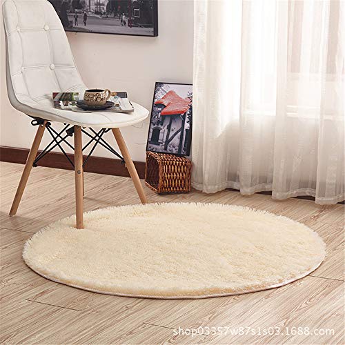 Odot Shaggy Teppich Hochflor Runder Plüsch-Matte, Modern Einfarbig Langflor Carpet Indoor Fluffy Anti-Skid Super Soft Area Teppich, Schlafzimmer Wohnzimmer Decor Boden (120cm,Beige 2) von Odot