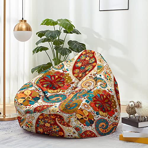 Odot Sitzsack, Böhmischer Stil Sitzsack Bezug, Sitzsack Bezug Ohne Füllung, Komfortabler Abnehmbarer Bean Bag, Outdoor Sitzsack für Indoor Outdoor Living Room Decor (M(80 * 90cm),Blume) von Odot