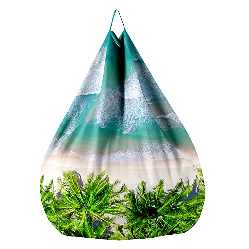 Odot Sitzsack, Sommer Strandlandschaft Sitzsack Bezug, Sitzsack Bezug Ohne Füllung, Komfortabler Abnehmbarer Bean Bag, Outdoor Sitzsack für Indoor Outdoor Living Room Decor (100x120cm,Palme) von Odot