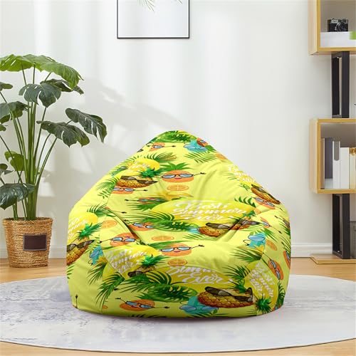 Odot Sitzsack Bezug, Ananas-Muster Sitzsack, Sitzkissen Ohne Füllung, Weicher Flauschiger Sofabettbezug, Komfortabler Abnehmbarer Bean Bag für Indoor Outdoor Living Room Decor (Gelb,S(70x80cm)) von Odot