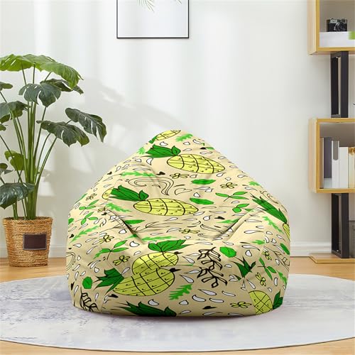 Odot Sitzsack Bezug, Ananas-Muster Sitzsack, Sitzkissen Ohne Füllung, Weicher Flauschiger Sofabettbezug, Komfortabler Abnehmbarer Bean Bag für Indoor Outdoor Living Room Decor (Khaki,L(90x110cm)) von Odot