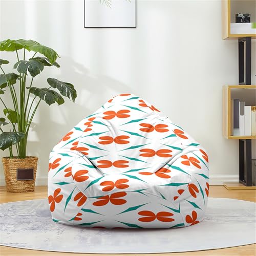 Odot Sitzsack Bezug, Geometrische Drucke Sitzsack, Sitzkissen Ohne Füllung, Weicher Flauschiger Sofabettbezug, Komfortabler Abnehmbarer Bean Bag für Indoor Outdoor (Orange,M(80x90cm)) von Odot