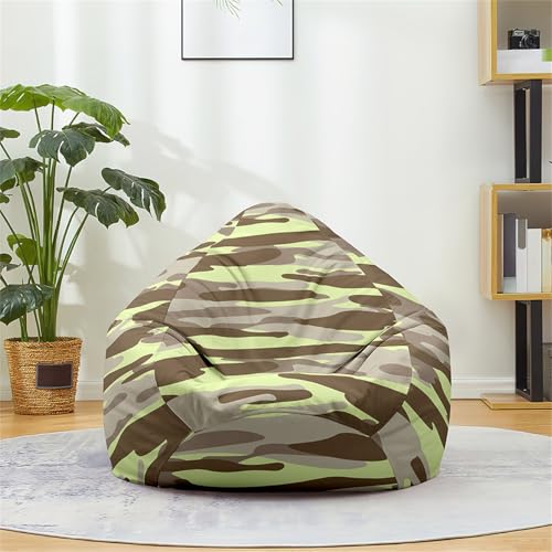 Odot Sitzsack Bezug, Tarnmuster Sitzsack, Sitzkissen Ohne Füllung, Weicher Flauschiger Sofabettbezug, Komfortabler Abnehmbarer Bean Bag für Indoor Outdoor Living Room Decor (Khaki,S(70x80cm)) von Odot