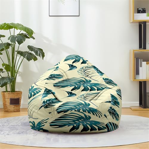 Odot Sitzsack Bezug, Tropische Pflanzen Sitzsack, Sitzkissen Ohne Füllung, Weicher Flauschiger Sofabettbezug, Komfortabler Abnehmbarer Bean Bag für Indoor Outdoor Living Room (Beige,XL(100x120cm)) von Odot