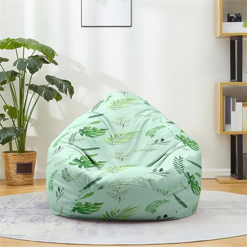 Odot Sitzsack Bezug, Tropische Pflanzen Sitzsack, Sitzkissen Ohne Füllung, Weicher Flauschiger Sofabettbezug, Komfortabler Abnehmbarer Bean Bag für Indoor Outdoor Living Room (Grün 1,S(70x80cm)) von Odot