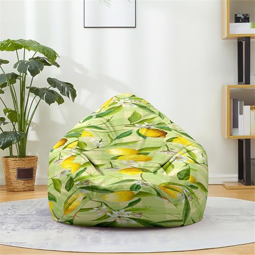 Odot Sitzsack Bezug, Zitronendruck Sitzsack, Sitzkissen Ohne Füllung, Weicher Flauschiger Sofabettbezug, Komfortabler Abnehmbarer Bean Bag für Indoor Outdoor Living Room Decor (Grün 1,S(70x80cm)) von Odot