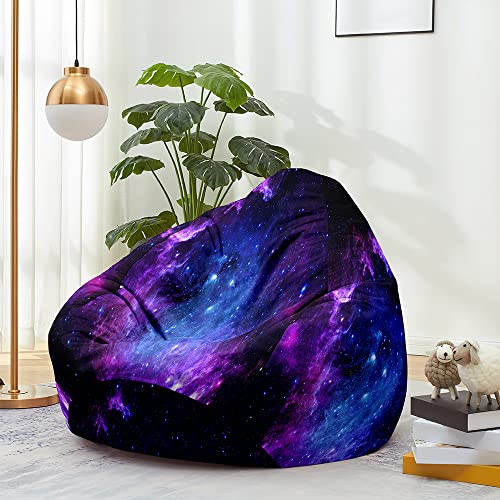 Odot Sitzsack ohne Füllung für Kinder, 3D-Sternenhimmel-Druck Gemütlicher Sitzsack Sofa Kuscheltier Aufbewahrung Sitzsack Bezug Klein Beanbag Chair Sitzsäcke Sitzsackbezug (80x90cm,Lila) von Odot
