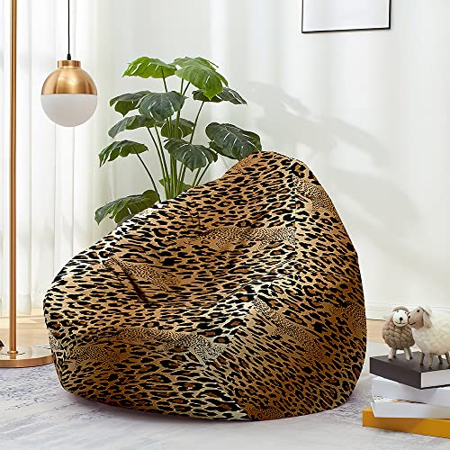 Odot Sitzsack ohne Füllung für Kinder, Leopardenmuster Gemütlicher Sitzsack Sofa Kuscheltier Aufbewahrung Sitzsack Bezug Mädchen Klein Beanbag Chair Sitzsäcke Sitzsackbezug (100x120cm,Leopard) von Odot