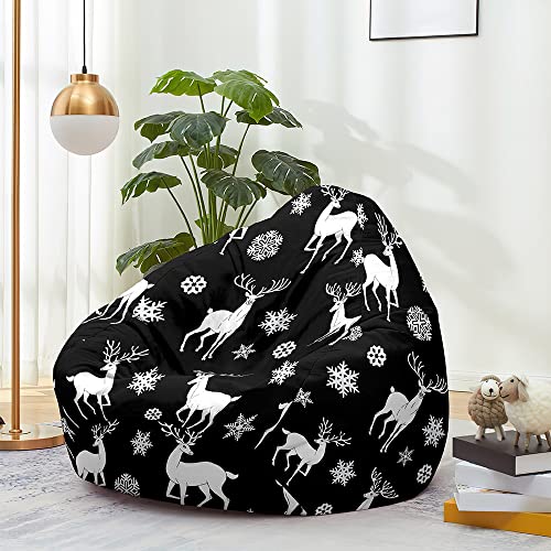 Odot Sitzsack ohne Füllung für Kinder, Weihnachten Gemütlicher Sitzsack Sofa Kuscheltier Aufbewahrung Sitzsack Bezug Mädchen Beanbag Chair Sitzsäcke Sitzsackbezug (90x110cm,weißer Elch) von Odot