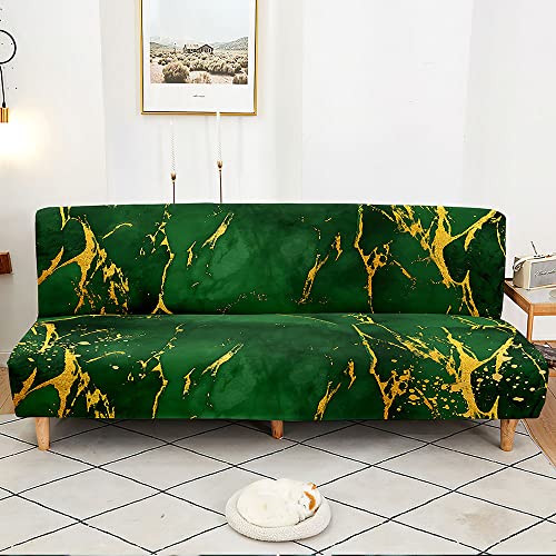 Odot Sofa Überzug, 3D Marmor drucken Sofabezug Einstellbar, Stretch Couch Überzug Keine Armlehnen Sofaüberwurf, für Sofaschutz, Wohnzimmer, Heimdekoration Sofa Cover (Grün,L(190-230 cm)) von Odot