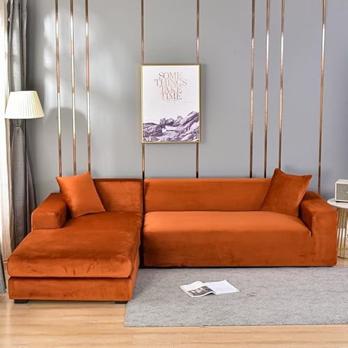 Odot Sofa Überzug,Sofabezug Ecksofa,Couch Überzug für 1/2/3/4 Sitzer,Frische Uni-Farben Sofa Überzug,Elastische sofabezug L Form rutschfest Sofaschoner,für Schmücken (1-Sitzer,Dunkel Orange) von Odot