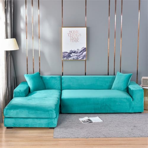 Odot Sofa Überzug,Weich Silberfuchssamt Sofabezug Ecksofa,Couch Überzug für 1/2/3/4 Sitzer,Modern Sofa Überzug,rutschfest Elastische Sofabezug L Form Sofaschoner für Schmücken (Aqua,3 Sitzer) von Odot