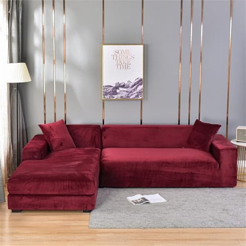 Odot Sofa Überzug,Weich Silberfuchssamt Sofabezug Ecksofa,Couch Überzug für 1/2/3/4 Sitzer,Modern Sofa Überzug,rutschfest Elastische Sofabezug L Form Sofaschoner für Schmücken (Rot,3 Sitzer) von Odot