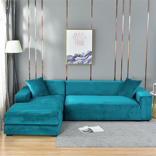 Odot Sofa Überzug,Weich Silberfuchssamt Sofabezug Ecksofa,Couch Überzug für 1/2/3/4 Sitzer,Modern Sofa Überzug,rutschfest Elastische Sofabezug L Form Sofaschoner für Schmücken (Türkis,4 Sitzer) von Odot