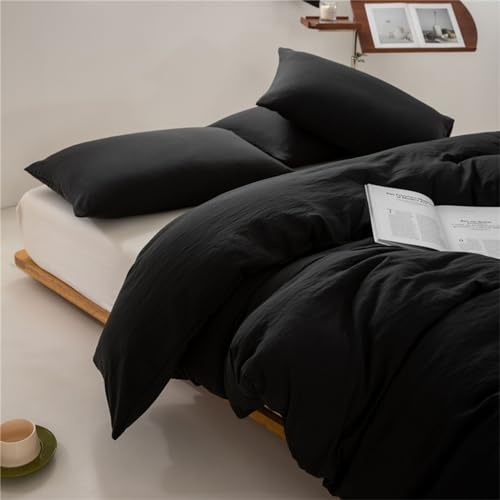 Odot Solide Farbe 3 Teilig Bettwäsche-Sets, Einzelbett Doppelbett Bettwäsche Set mit Bettbezug & 2 Kissenbezüge 48x74cm, Bettbezug Set für Erwachsene Kinder (180x220cm,Schwarz B) von Odot