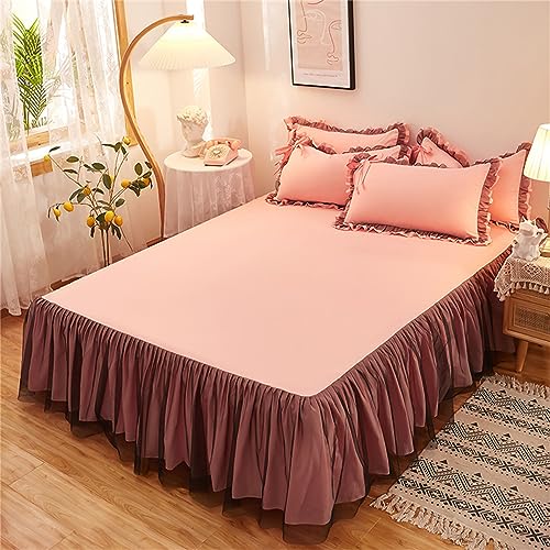 Odot Solide Farbe Bettrock Rüschen, Spannbettlaken mit Volant Elastische Bettvolants Matratzenschoner Spannbetttücher Spannbetttuch Bettlaken für Boxspringbetten (180x200cm,Blasses Rosa) von Odot