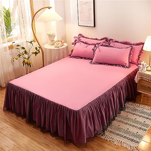 Odot Solide Farbe Bettrock Rüschen, Spannbettlaken mit Volant Elastische Bettvolants Matratzenschoner Spannbetttücher Spannbetttuch Bettlaken für Boxspringbetten (200x220cm,Rosa) von Odot