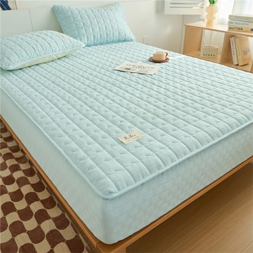 Odot Solide Farbe Gesteppt Spannbettlaken Elastisch, Jacquard Spannbetttücher bis 28cm Tiefe Taschen Spannbetttuch Spannleintuch Bettlaken für Einzelbett Doppelbett (90x200cm,Hellblau) von Odot