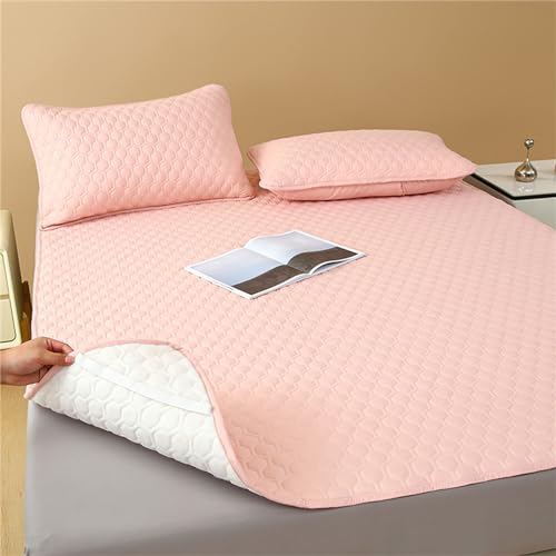Odot Solide Farbe Matratzenschoner, Matratzenschutzbezüge Wasserdicht TPU Bodendesign Gesteppt Matratzenauflage Weiche Matratzen Topper Matratzentopper Matratzenbezug (90x200cm,Rosa) von Odot
