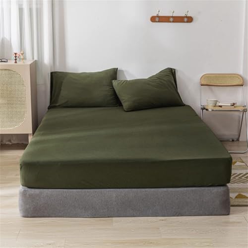 Odot Solide Farbe Spannbettlaken und Kissenbezug Set, Spannbetttuch Mikrofaser Weich Spannleintuch Elastisch für Boxspringbetten, Knitterfrei Spannbetttücher (180x200x30cm,Olivgrün) von Odot