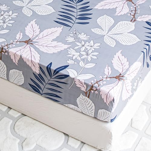 Odot Spannbettlaken Elastisch, Blume Drucken Mikrofaser Spannbetttücher Tiefe Taschen Spannbetttuch Weiche Spannleintuch Bettlaken für Einzelbett Doppelbett (200x200+25cm,Blau Blätter) von Odot