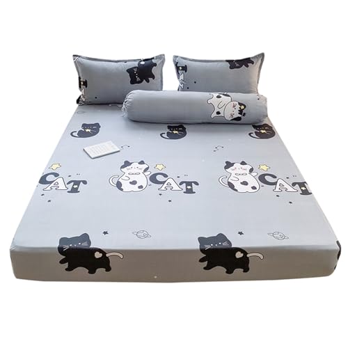 Odot Spannbettlaken Elastisch, Mikrofaser Spannbetttücher bis 25cm Tiefe Taschen Spannbetttuch Spannleintuch für Boxspringbetten, Bettlaken für Einzelbett Doppelbett (200x220cm,Karikatur Katze) von Odot