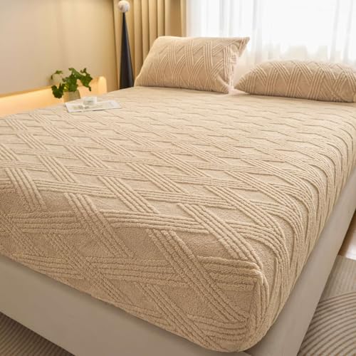 Odot Spannbettlaken Mikrofaser, Rhombus Plüsch Spannbetttuch Elastisch 25-30cm Hoch Spannleintuch für Boxspringbett, Weich Atmungsaktiv Spannbetttücher Knitterfrei (Khaki Farbe,120x200cm) von Odot