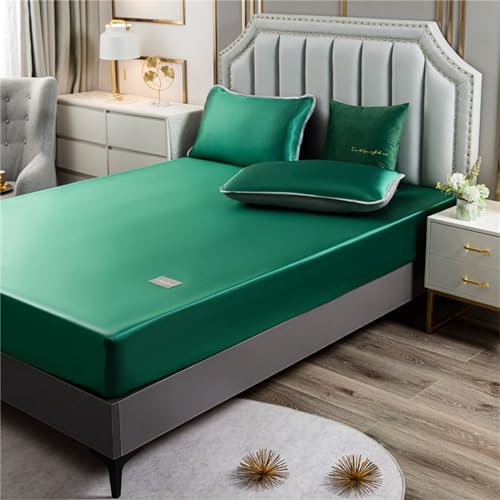 Odot Spannbettlaken Satin, Elastisch Spannbetttücher bis 25cm Tiefe Taschen Spannbetttuch Weiche Spannleintuch für Boxspringbetten, Bettlaken für Einzelbett Doppelbett (180x200cm,Dunkelgrün) von Odot