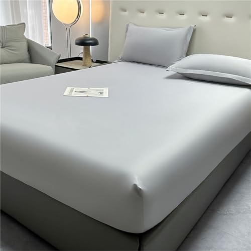 Odot Spannbettlaken Satin, Solide Farbe Elastisch Spannbetttücher bis 25cm Tiefe Taschen Spannbetttuch Weiche Spannleintuch Bettlaken für Einzelbett Doppelbett (Hellgrau,180x200cm) von Odot