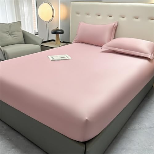 Odot Spannbettlaken Satin, Solide Farbe Elastisch Spannbetttücher bis 25cm Tiefe Taschen Spannbetttuch Weiche Spannleintuch Bettlaken für Einzelbett Doppelbett (Rosa,180x200cm) von Odot