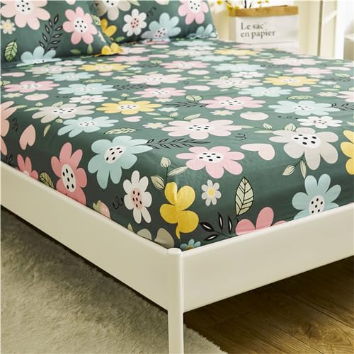 Odot Spannbettlaken für Boxspringbetten, Blumen Drucken Spannbetttücher Mikrofaser bis 25cm, Superweiches Spannbetttuch Bettlaken für Kinder Einzelbett Doppelbett (180x200cm,Floral) von Odot