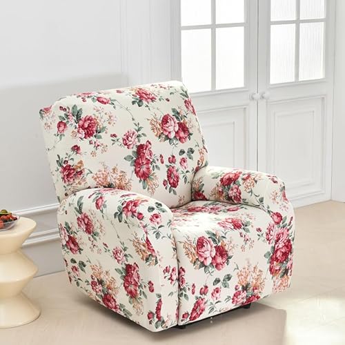 Odot Stretchhusse für Relaxsessel, 4-Teilig Komplett Sesselschoner, Elegante Botanische Drucke, Universal Stretch Sesselbezug Relaxsessel Sofabezug (Rote Rosen) von Odot