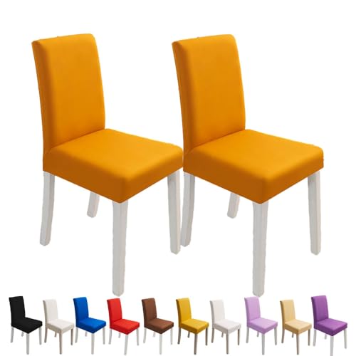 Odot Stuhlhussen Esstisch, Stretch Stuhlhussen Hussen - Einfarbige Farben, Waschbarer Stuhlbezug Sesselbezug für Hotel,Bankett,Restaurant,Haus (4er Set,Lebkuchen Gelb) von Odot