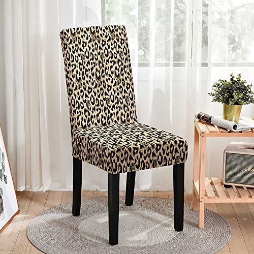 Odot Stuhlhussen Esstisch Mit 2/4/6 Stühlen Set, Stretch Stuhlhussen Hussen Abnehmbarer Waschbarer Stuhlbezug 3D Leopard Drucken Sesselbezug für Restaurant, Haus (Gelber Leopardendruck,2er Set) von Odot