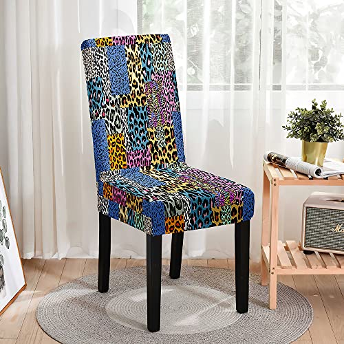 Odot Stuhlhussen Esstisch Mit 2/4/6 Stühlen Set, Stretch Stuhlhussen Hussen Abnehmbarer Waschbarer Stuhlbezug 3D Leopard Drucken Sesselbezug für Restaurant, Haus (Leopard Mehrfarbig,2er Set) von Odot