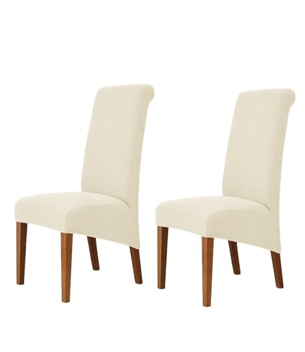 Odot Stuhlhussen Esstisch Mit 2/4/6 Stühlen Set, Stretch Stuhlhussen Hussen Einfarbiger Jacquard Stuhlbezug, Waschbarer Hoher Rücken Sesselbezug für Restaurant (Beige,2er Set) von Odot