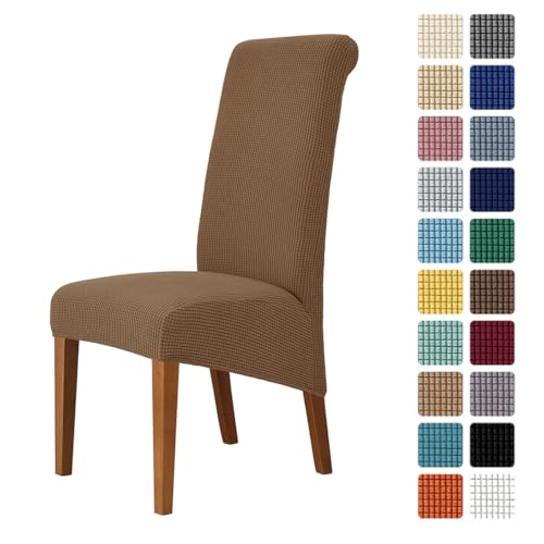 Odot Stuhlhussen Esstisch Mit 2/4/6 Stühlen Set, Stretch Stuhlhussen Hussen Einfarbiger Jacquard Stuhlbezug, Waschbarer Hoher Rücken Sesselbezug für Restaurant (Dunkelkaffee,6er Set) von Odot