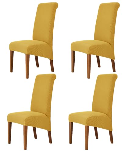 Odot Stuhlhussen Esstisch Mit 2/4/6 Stühlen Set, Stretch Stuhlhussen Hussen Einfarbiger Jacquard Stuhlbezug, Waschbarer Hoher Rücken Sesselbezug für Restaurant (Gelb,4er Set) von Odot