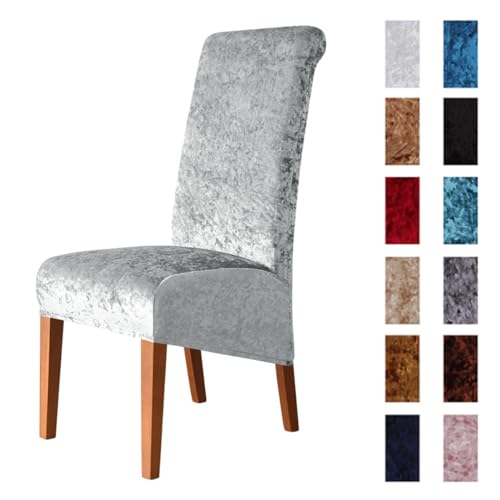 Odot Stuhlhussen Esstisch Mit 2/4/6 Stühlen Set, Stretch Stuhlhussen Hussen Einfarbiger Samt Stuhlbezug, Waschbarer Hoher Rücken Sesselbezug für Restaurant (Hellgrau,2er Set) von Odot