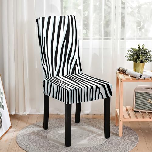 Odot Stuhlhussen Esstisch Mit 2/4/6 Stühlen Set, Zebrastreifen Stretch Stuhlhussen Hussen Abnehmbarer Waschbarer Stuhlbezug Sesselbezug für Restaurant (4er Set,Schwarz Weiß) von Odot