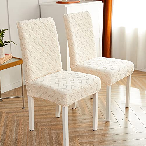 Odot Stuhlhussen Esstisch Mit 6 Stühlen Set, Schicker Jacquard Stretch Stuhlhussen Hussen Abnehmbarer Waschbarer Stuhlbezug Sesselbezug für Hotel,Bankett,Restaurant,Haus (4er Set,Beige) von Odot