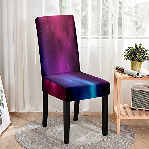 Odot Stuhlhussen Esstisch Mit 6 Stühlen Set, Stretch Stuhlhussen Hussen Abnehmbarer Waschbarer Stuhlbezug 3D Sternenhimmel Drucken Sesselbezug für Restaurant, Haus (6er Set,Blau lila Sternenhimmel) von Odot