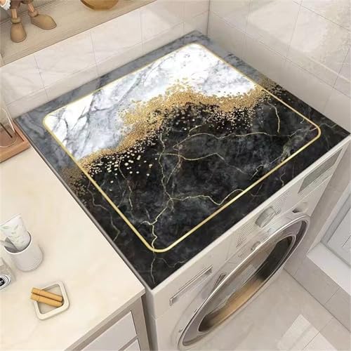 Odot Waschmaschinenauflage rutschfest mit Schwarz Marmor Motiv Waschmaschine Abdeckung Universal Saugfähig Schnelltrocknend Waschmaschinen Auflage Waschmaschinenabdeckung (Weiß,60x60cm) von Odot