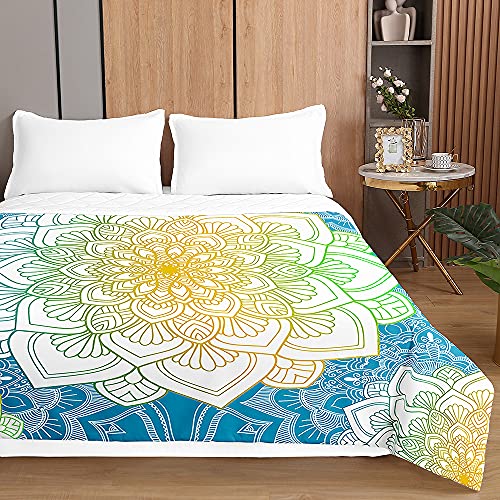 Odot Tagesdecke Bettüberwurf, Gesteppt Quilt Überwurf Bett Mikrofaser Wohndecke Überwurfdecke 3D Mandala Drucken für Schlafzimmer Stepp Decke (150x200cm,Blau) von Odot