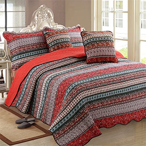 Odot Tagesdecke Bettüberwurf, Tagesdecke mit 2 Kissenbezug Ultraschall Genäht Bedspreads Sommer Gesteppt Quilt Steppdecke Wendedesign für Doppelbett Einselbetten (230 * 250+50 * 70cm,Boho rot) von Odot