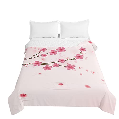 Odot Tagesdecke Bettüberwurf Steppdecke, 3D Blumen Drucken Bedspreads aus Mikrofaser Unterfüttert und Gesteppt Waschbare weich Wohndecke für Einzelbett Doppelbett (220x240cm,Sakura 1) von Odot